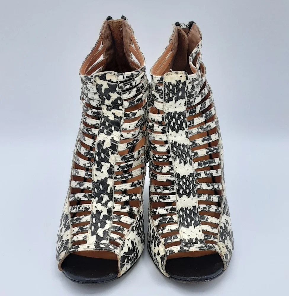 Rebecca Minkoff Sydney Snake Print Cage Wedge Sandal Size 7.